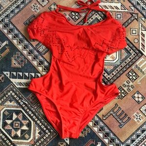 Cutout coral swimsuit